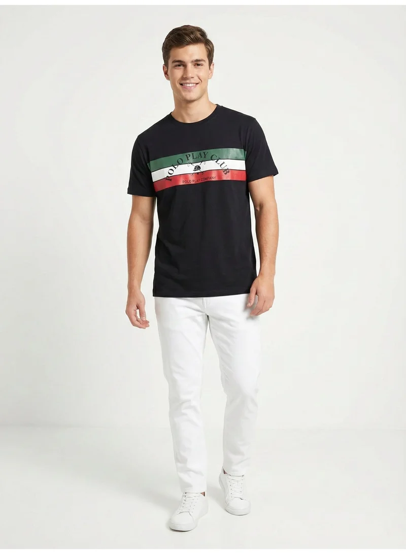 لعب البولو تيشيرت رجالي مطبوع - أسود